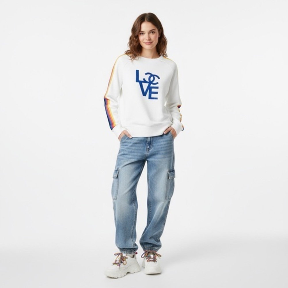 Love Striped Sleeve Sweatshirt